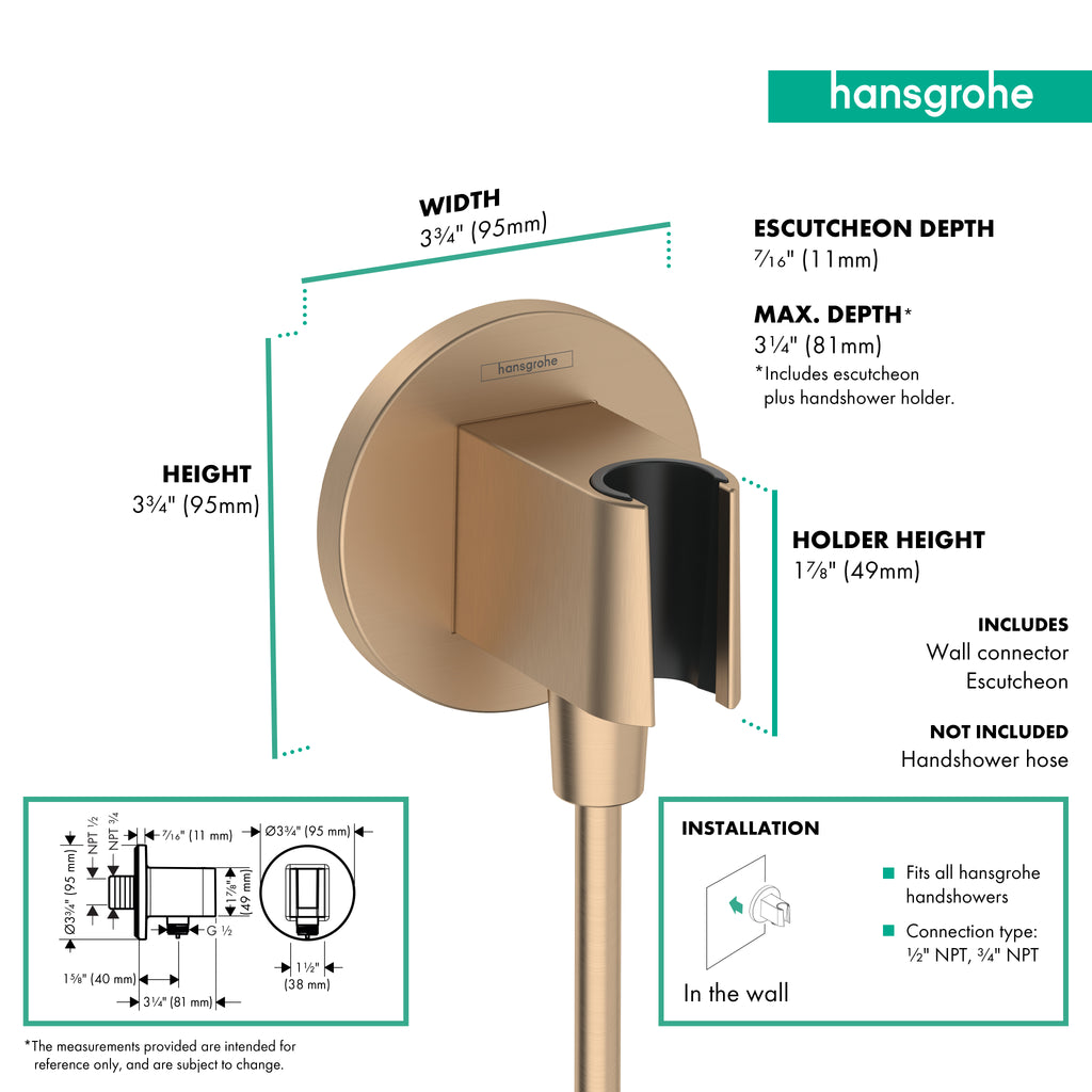 HANSGROHE 26888141 FixFit S Wall Outlet with Handshower Holder - Brushed Bronze