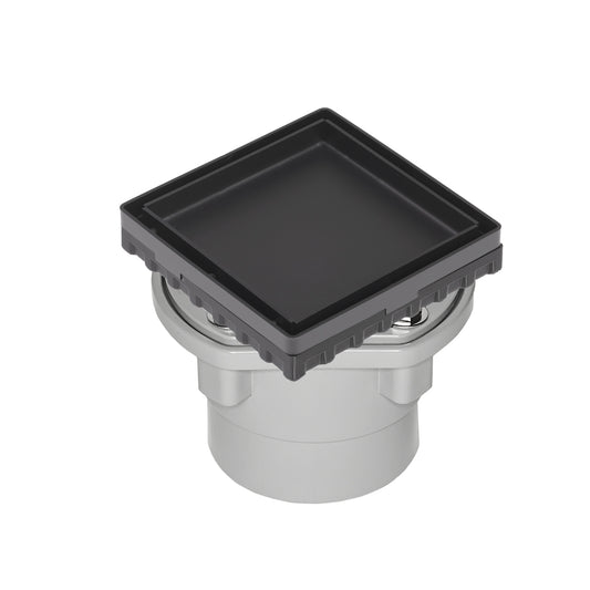 INFINITY DRAIN LTD4-2P BK LTD 4 4" x 4" LTD 4 Tile Insert Complete Kit in Matte Black with PVC Drain Body, 2" Outlet