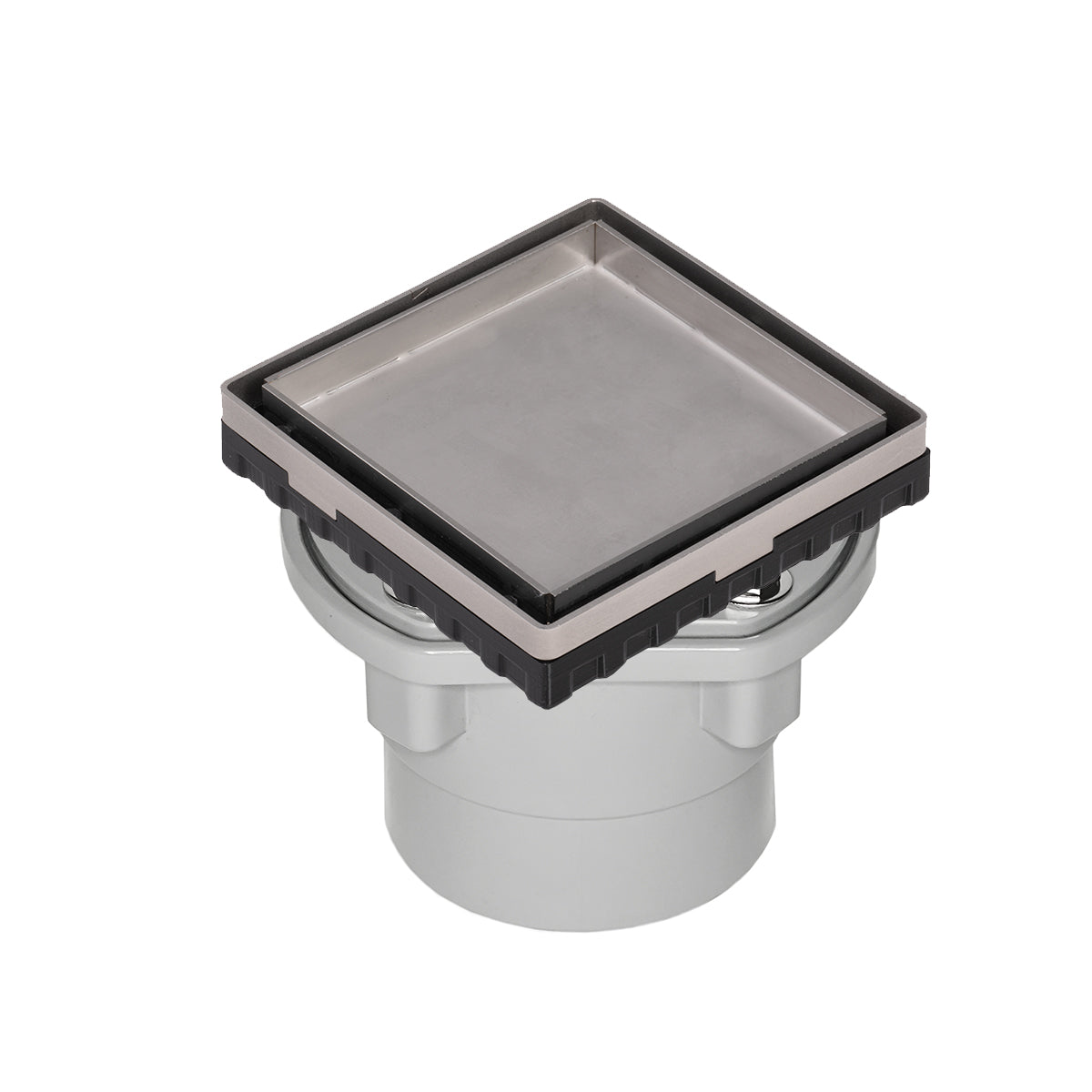 INFINITY DRAIN LTD4-2P SS LTD 4 4" x 4" LTD 4 Tile Insert Complete Kit in Satin Stainless with PVC Drain Body, 2" Outlet