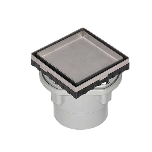 INFINITY DRAIN LTD4-2P SS LTD 4 4" x 4" LTD 4 Tile Insert Complete Kit in Satin Stainless with PVC Drain Body, 2" Outlet