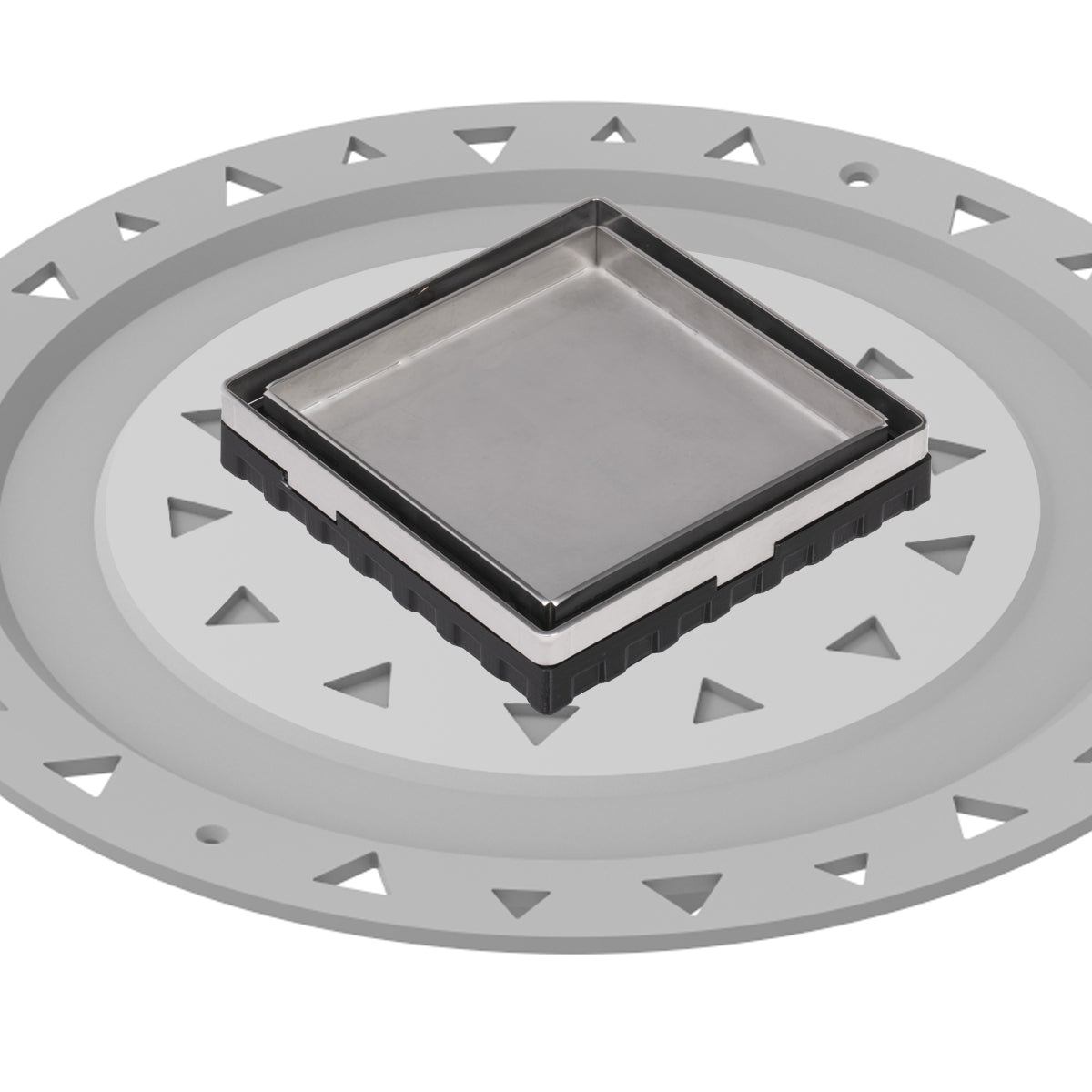 INFINITY DRAIN LTD4 BP PS LTD 4 4" x 4" LTD 4 Tile Insert Complete Kit in Polished Stainless with PVC Bonded Flange, 2", 3" and 4" Outlet