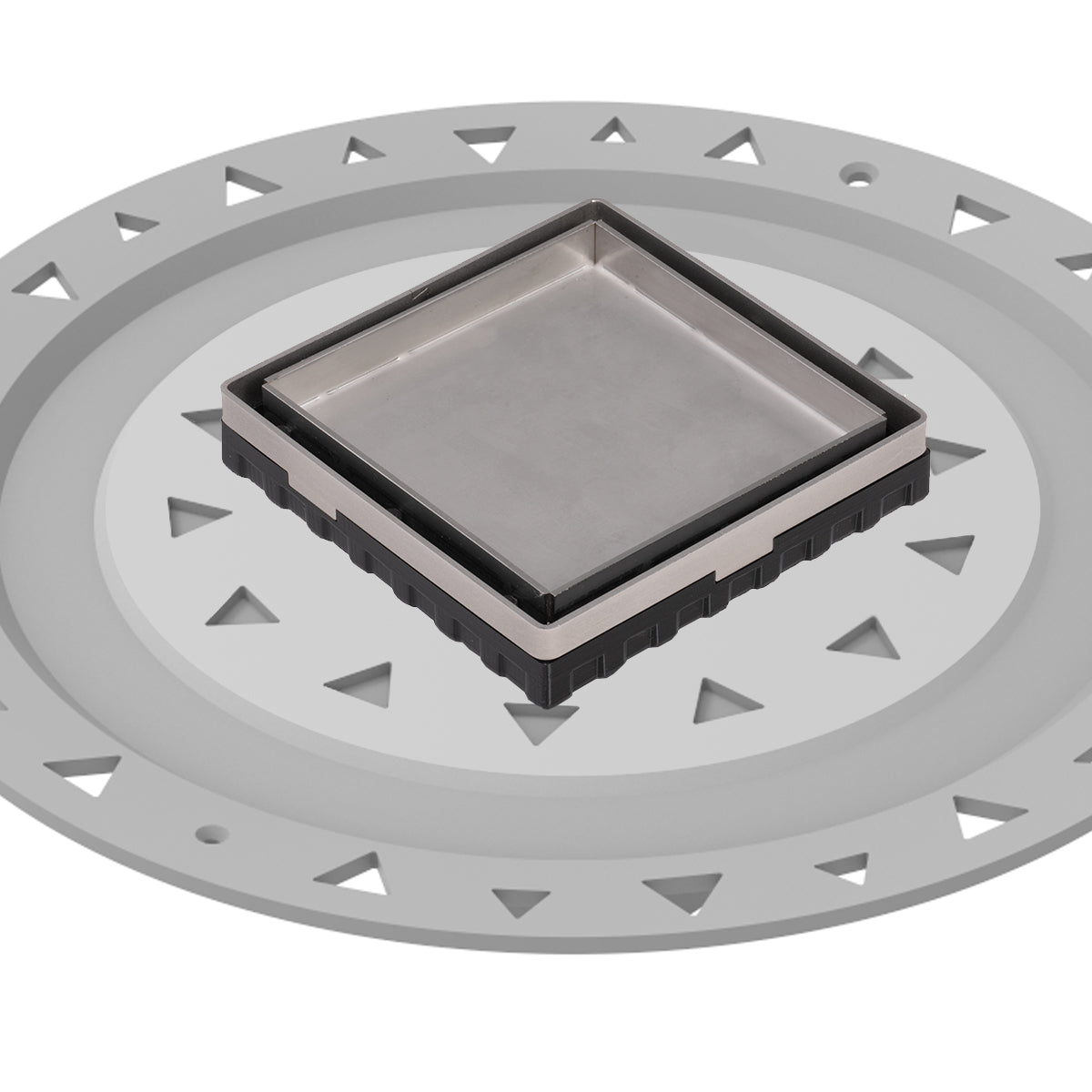 INFINITY DRAIN LTD4 BP SS LTD 4 4" x 4" LTD 4 Tile Insert Complete Kit in Satin Stainless with PVC Bonded Flange, 2", 3" and 4" Outlet