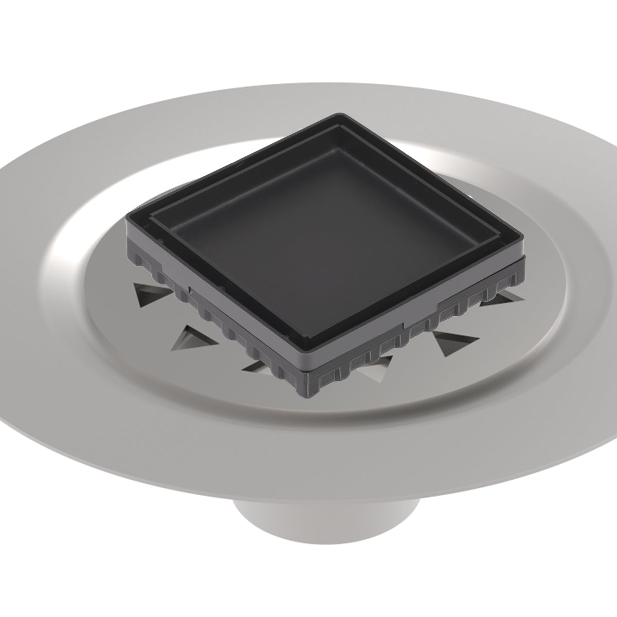 INFINITY DRAIN LTD4 BS BK LTD 4 4" x 4" LTD 4 Tile Insert Complete Kit in Matte Black with Stainless Steel Bonded Flange, 2" No Hub Outlet