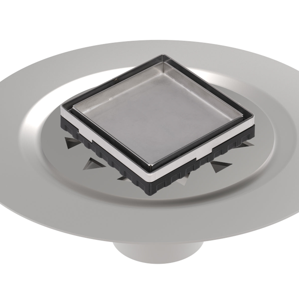 INFINITY DRAIN LTD4 BS PS LTD 4 4" x 4" LTD 4 Tile Insert Complete Kit in Polished Stainless with Stainless Steel Bonded Flange, 2" No Hub Outlet