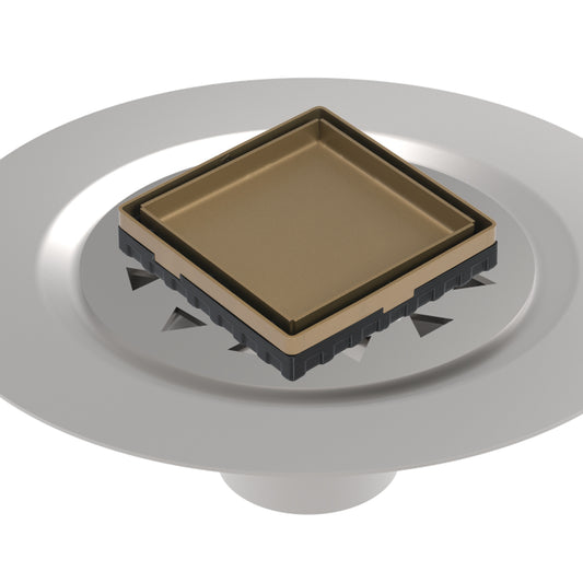 INFINITY DRAIN LTD4 BS SB LTD 4 4" x 4" LTD 4 Tile Insert Complete Kit in Satin Bronze with Stainless Steel Bonded Flange, 2" No Hub Outlet