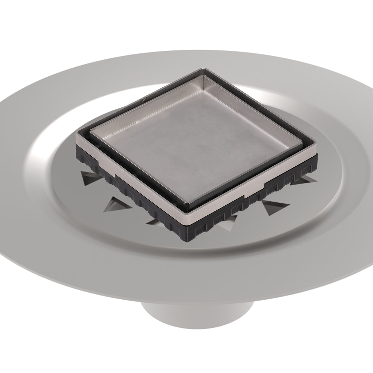 INFINITY DRAIN LTD4 BS SS LTD 4 4" x 4" LTD 4 Tile Insert Complete Kit in Satin Stainless with Stainless Steel Bonded Flange, 2" No Hub Outlet