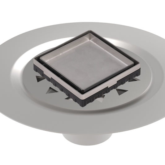 INFINITY DRAIN LTD4 BS SS LTD 4 4" x 4" LTD 4 Tile Insert Complete Kit in Satin Stainless with Stainless Steel Bonded Flange, 2" No Hub Outlet