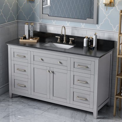 JEFFREY ALEXANDER VKITCHA60SGRBGR 60" Grey Chatham Vanity, Black Granite Vanity Top, undermount rectangle bowl - Grey