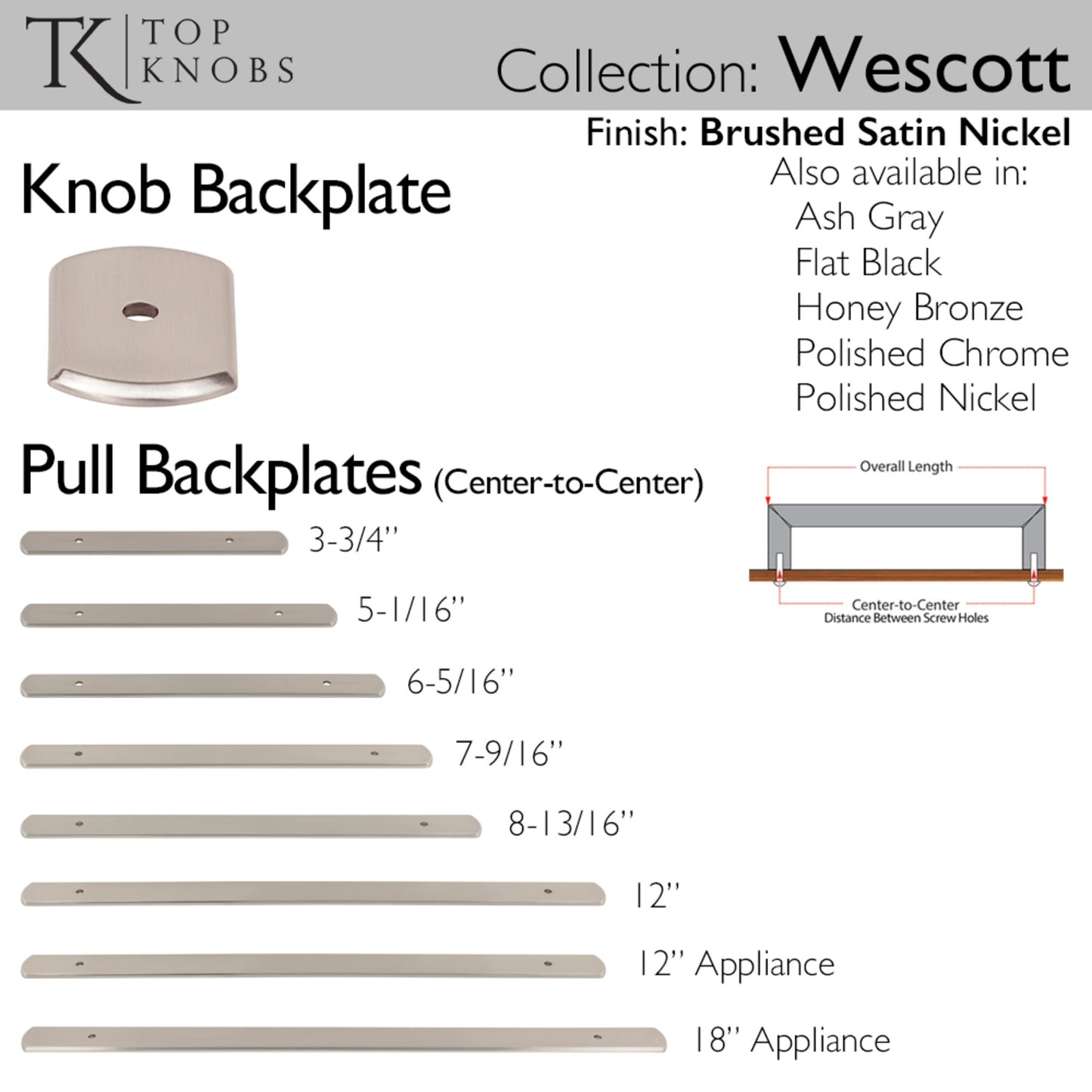 TOP KNOBS TK3277BSN Wescott Pull Backplate - Brushed Satin Nickel