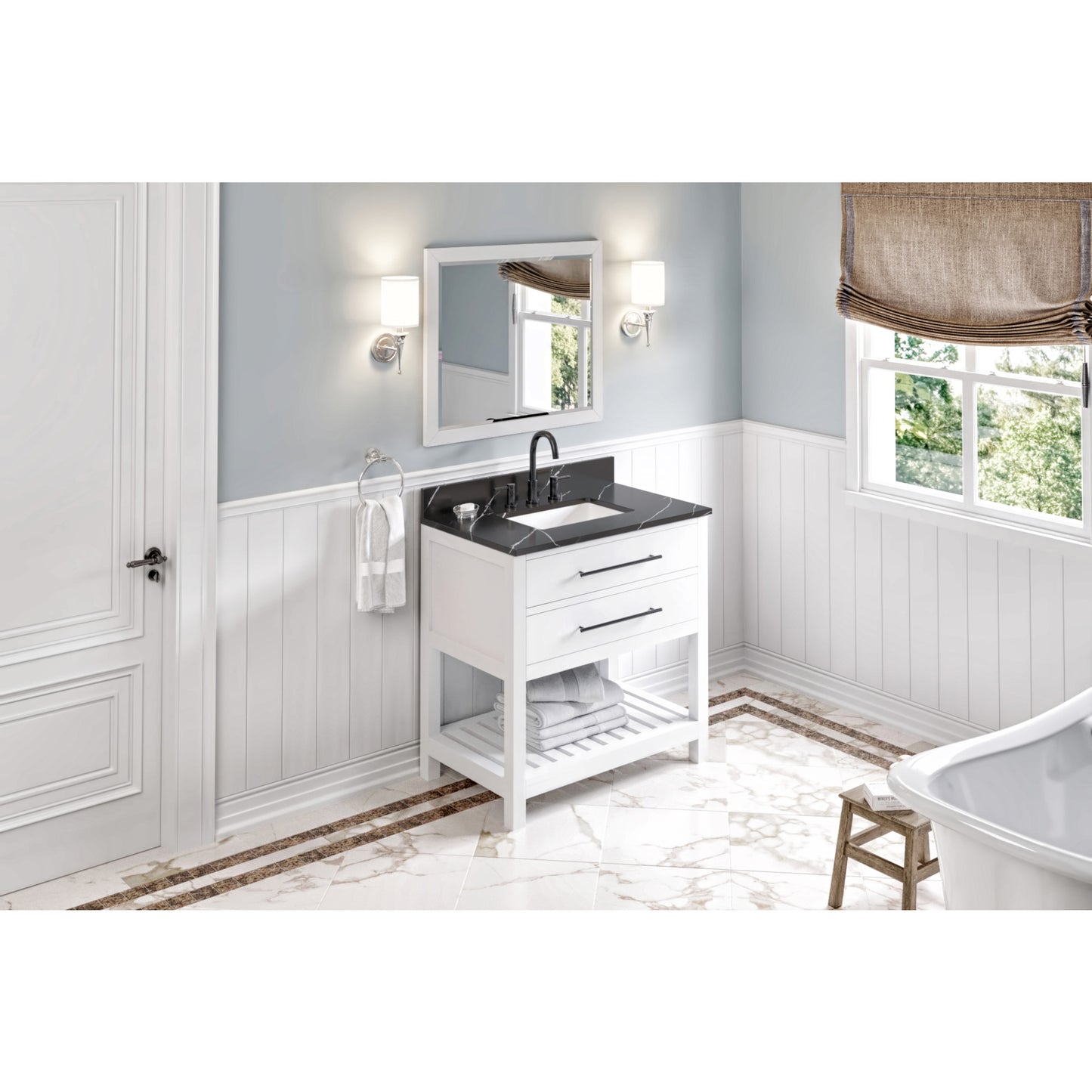 JEFFREY ALEXANDER VN2WAV-36-WH-NT 36" White Wavecrest Vanity - White