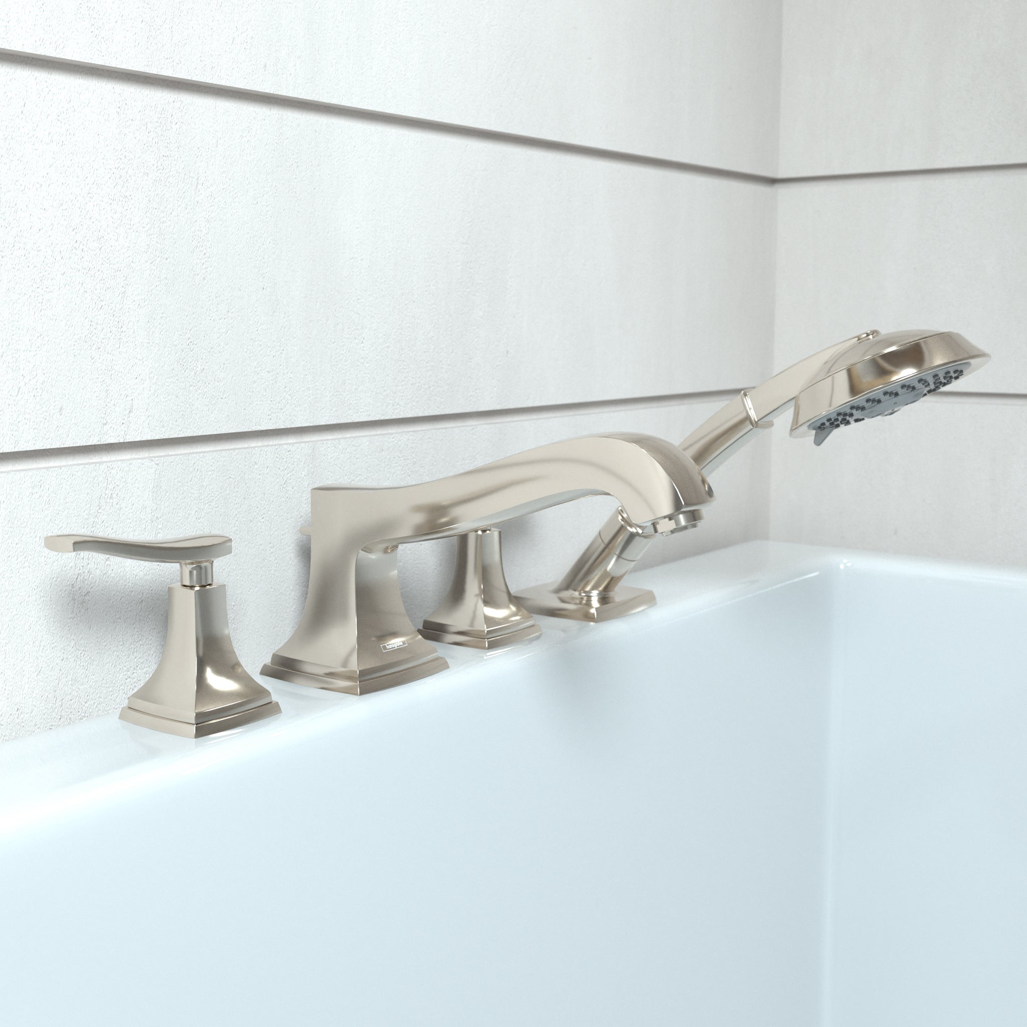 HANSGROHE 31441831 Metropol Classic 4-Hole Roman Tub Set Trim with Lever Handles and 1.8 GPM Handshower - Polished Nickel