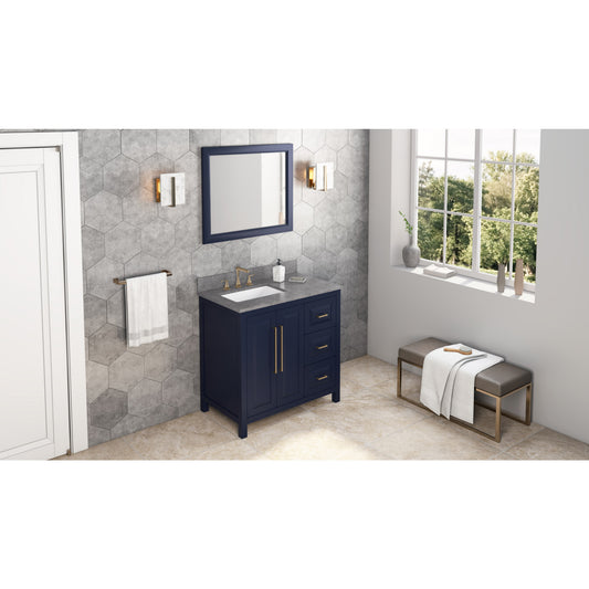 JEFFREY ALEXANDER VKITCAD36BLSGR 36" Hale Blue Cade Vanity, left offset, Steel Grey Cultured Marble Vanity Top, undermount rectangle bowl - Hale Blue