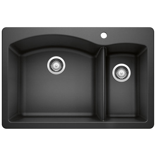 BLANCO 440199 Diamond Diamond SILGRANIT 33" 70/30 Double Bowl Dual Mount Kitchen Sink - Anthracite in Anthracite