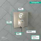 HANSGROHE 15712821 Ecostat Square Thermostatic Trim with Volume Control - Brushed Nickel