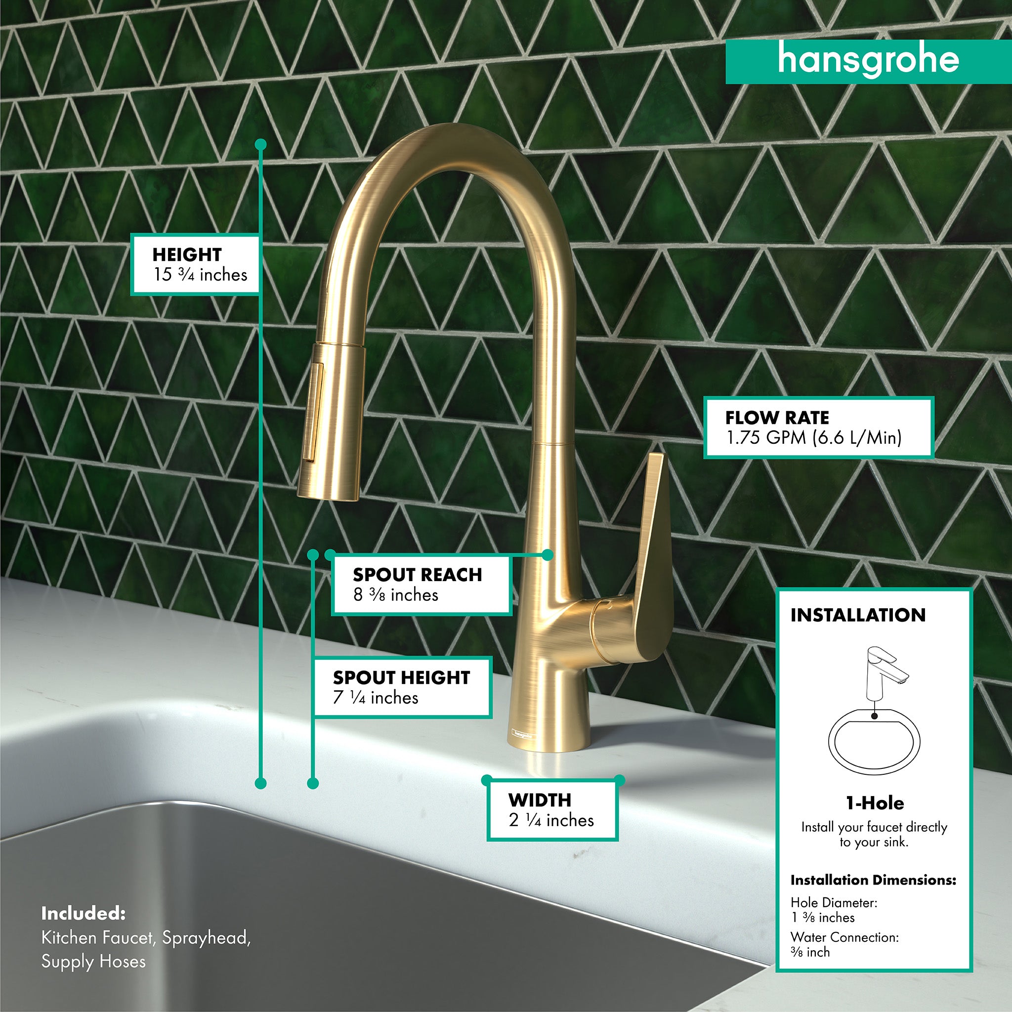HANSGROHE 72813251 Talis S HighArc Kitchen Faucet, 2-Spray Pull-Down, 1.75 GPM - Brushed Gold Optic