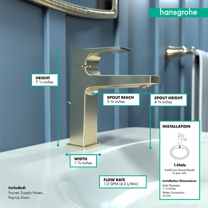 HANSGROHE 32506141 Brushed Bronze Metropol Modern Single Hole Bathroom Faucet 1.2 GPM