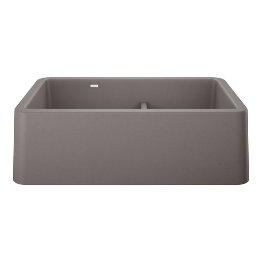 BLANCO 402325 Ikon Ikon SILGRANIT 33" Double Bowl Apron-Front Farmhouse Sink with Low Divide - Metallic Gray in Metallic Gray