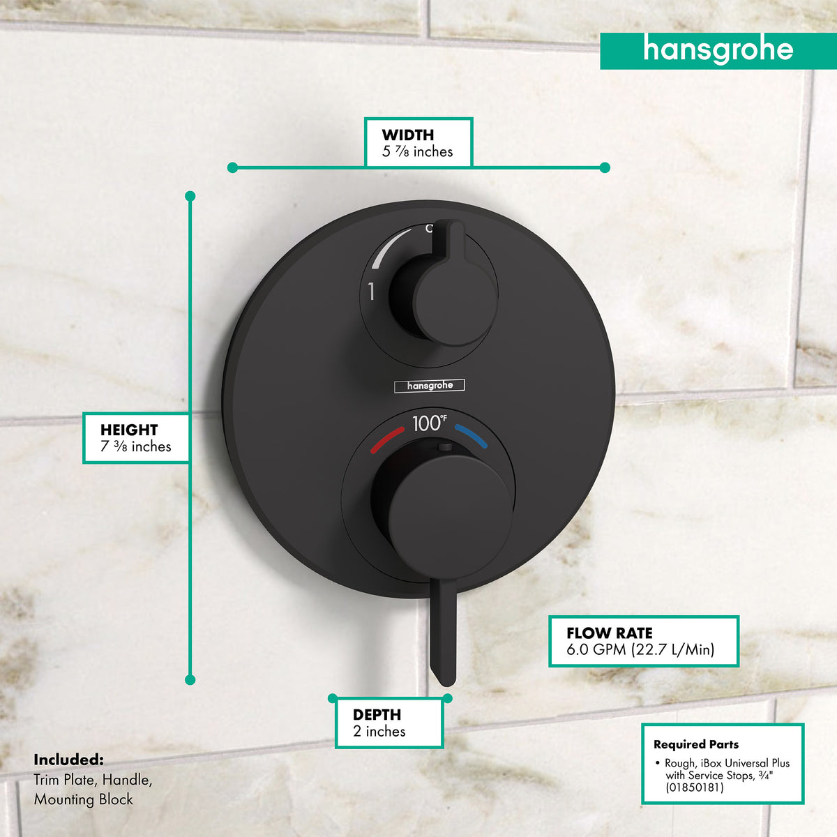 HANSGROHE 15758671 Ecostat S Thermostatic Trim with Volume Control and Diverter - Matte Black
