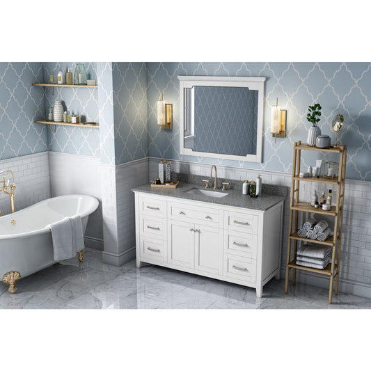 JEFFREY ALEXANDER VKITCHA60SWHBOR 60" White Chatham Vanity, Boulder Cultured Marble Vanity Top, undermount rectangle bowl , White