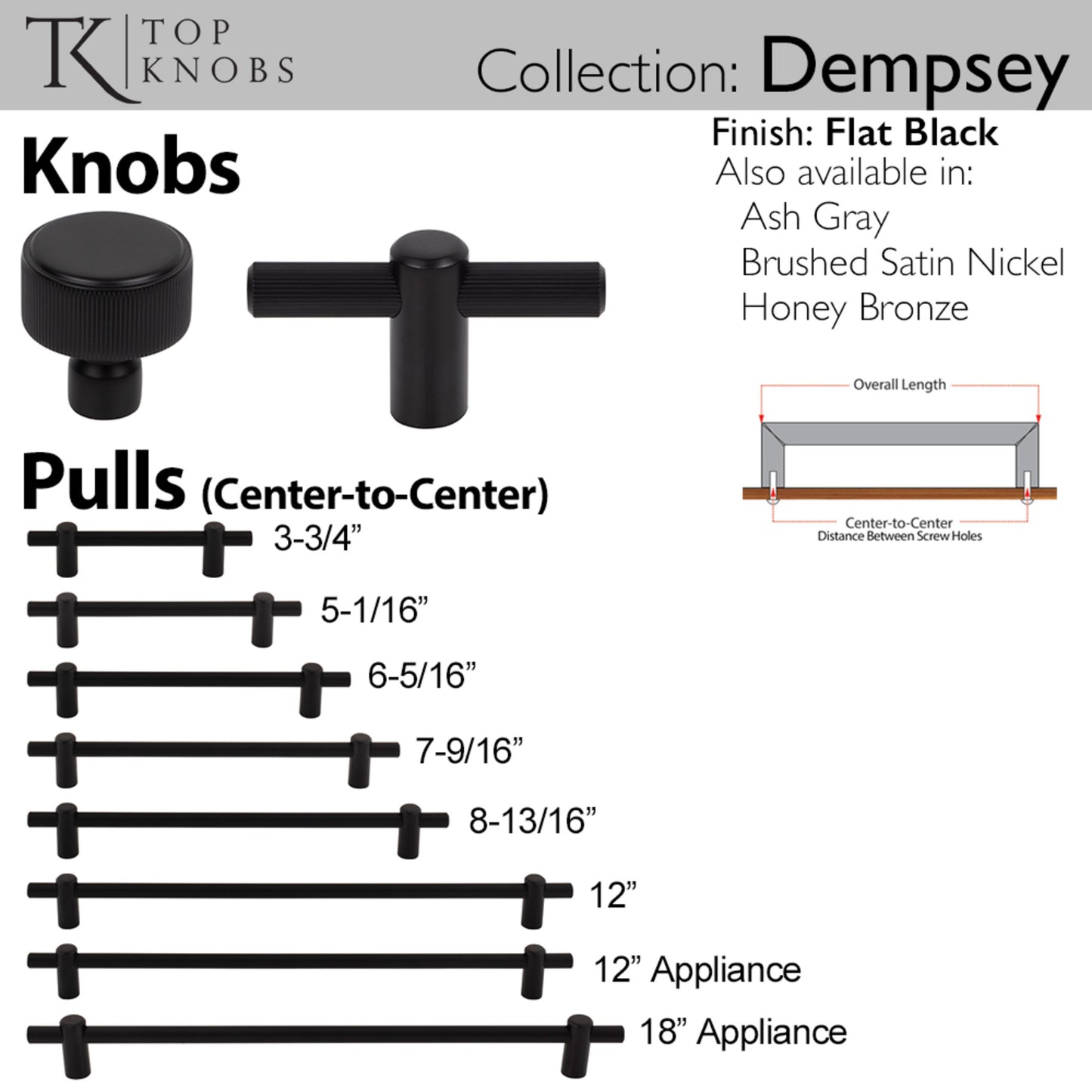 TOP KNOBS TK3258BLK Dempsey 12" Center to Center Bar Pull - Flat Black