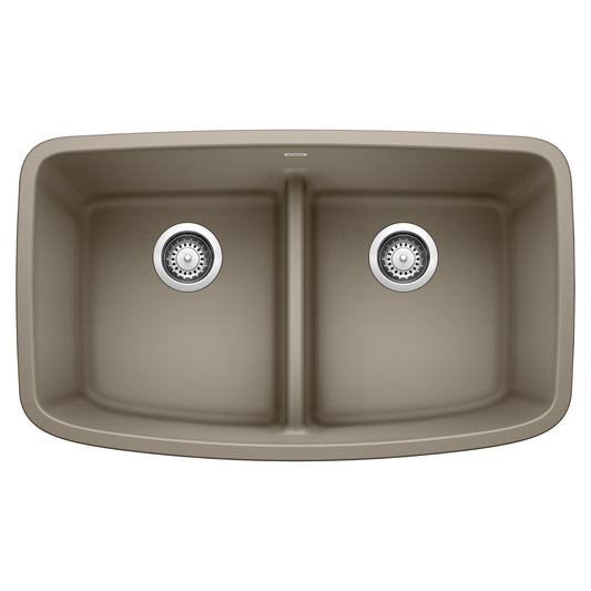 BLANCO 442197 Valea Valea SILGRANIT 32" 50/50 Double Bowl Undermount Kitchen Sink with Low Divide - Truffle in Truffle