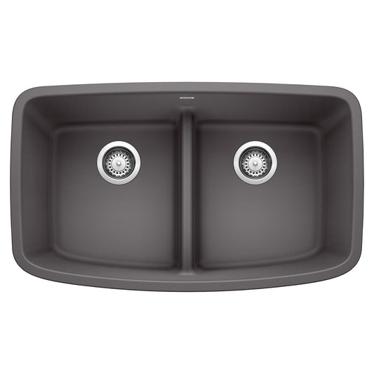 BLANCO 442196 Valea Valea SILGRANIT 32" 50/50 Double Bowl Undermount Kitchen Sink with Low Divide - Cinder in Cinder