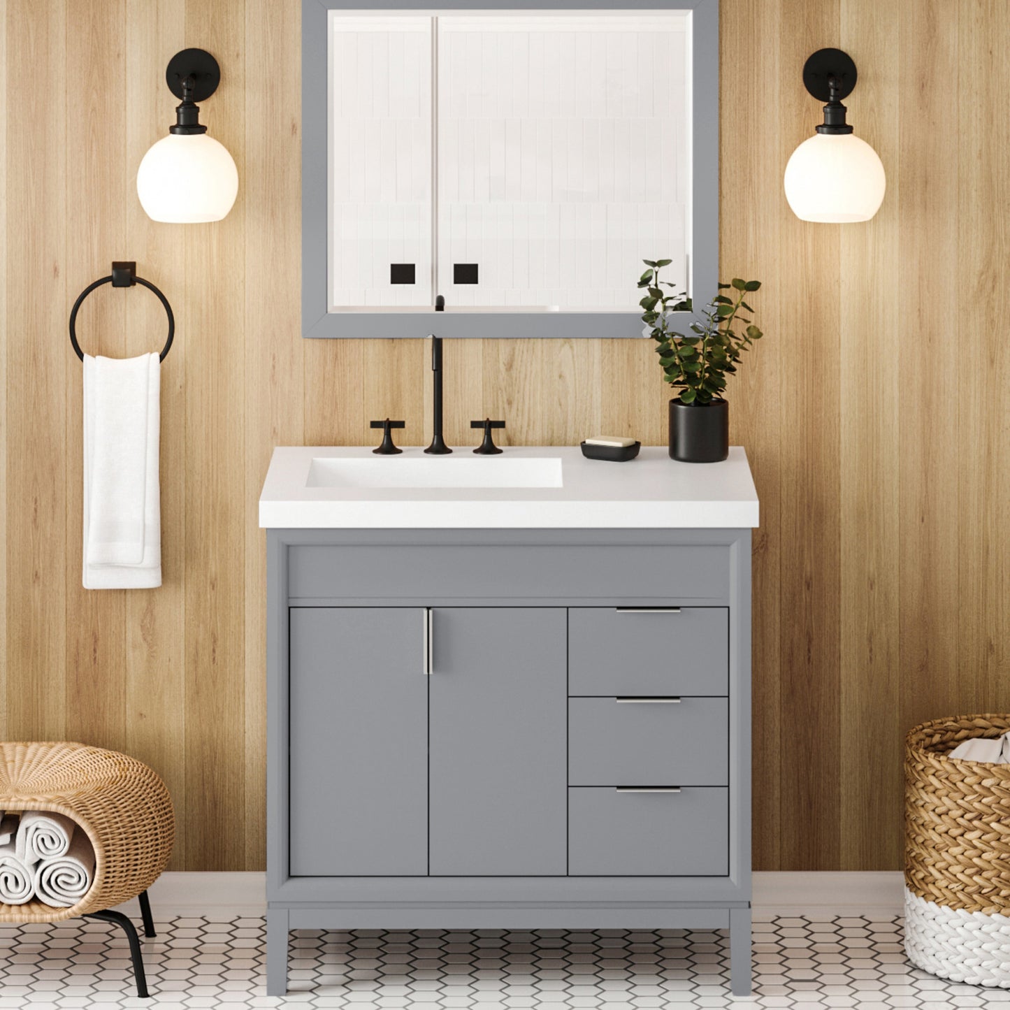 JEFFREY ALEXANDER VKITTHE36GRRER Theodora 36" Single Bathroom Vanity Set - Grey