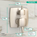 HANSGROHE 15865821 Ecostat Classic Pressure Balance Trim Classic Square with Diverter - Brushed Nickel