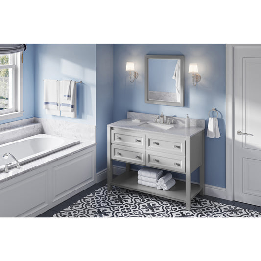 JEFFREY ALEXANDER VKITADL48GRWCR 48" Grey Adler Vanity, White Carrara Marble Vanity Top, undermount rectangle bowl - Grey