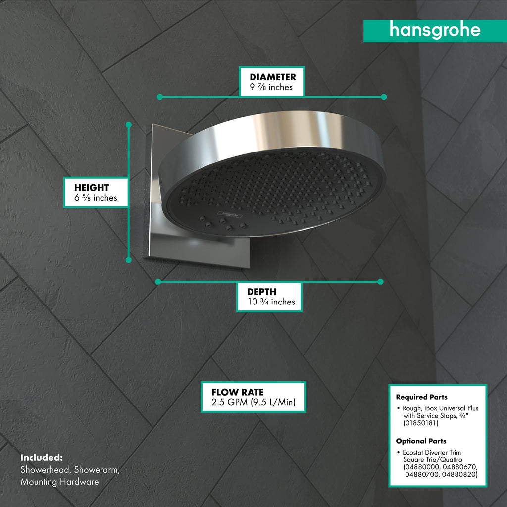HANSGROHE 26232001 Rainfinity Showerhead 250 3-Jet with Wall Connector Trim, 2.5 GPM - Chrome