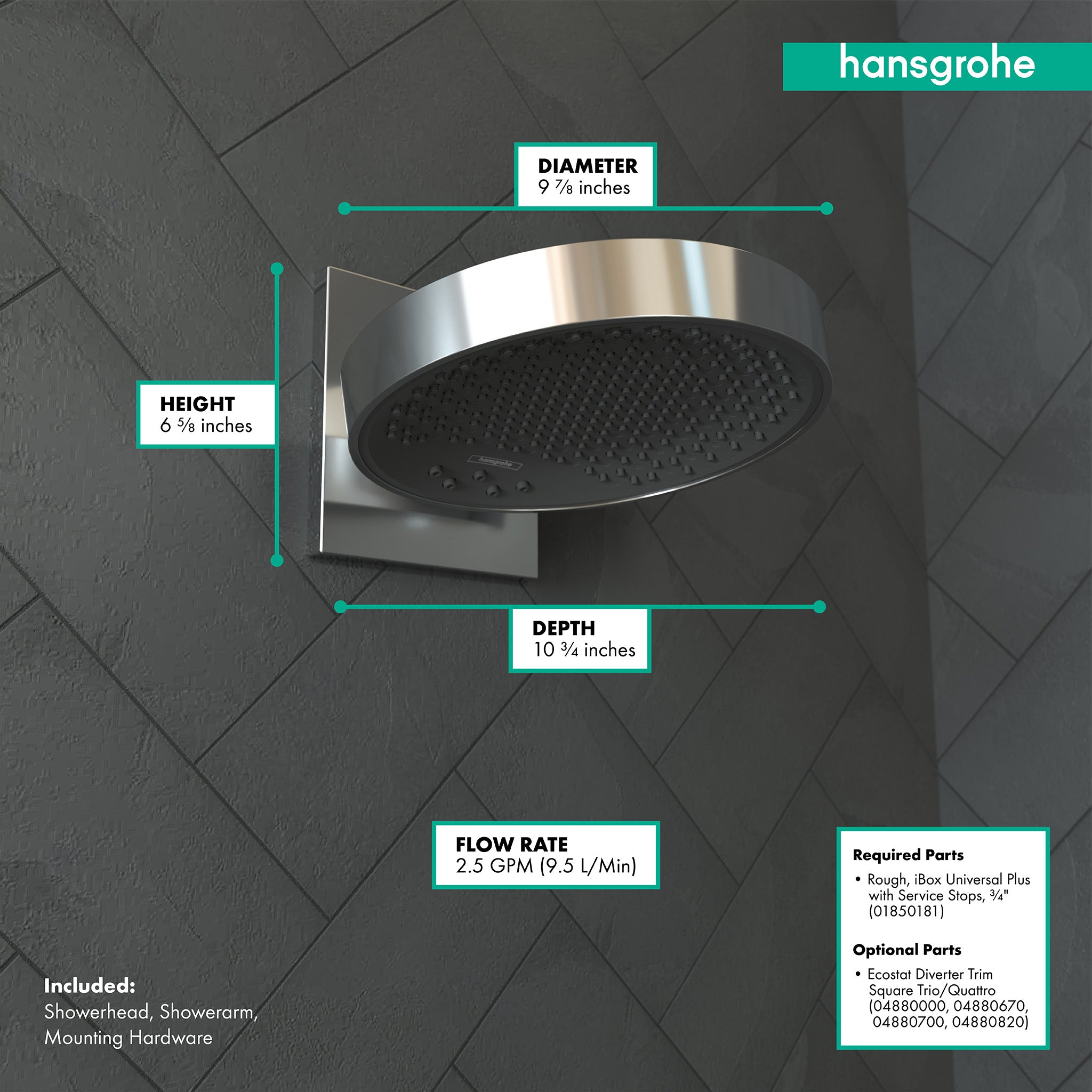 HANSGROHE 26232001 Rainfinity Showerhead 250 3-Jet with Wall Connector Trim, 2.5 GPM - Chrome