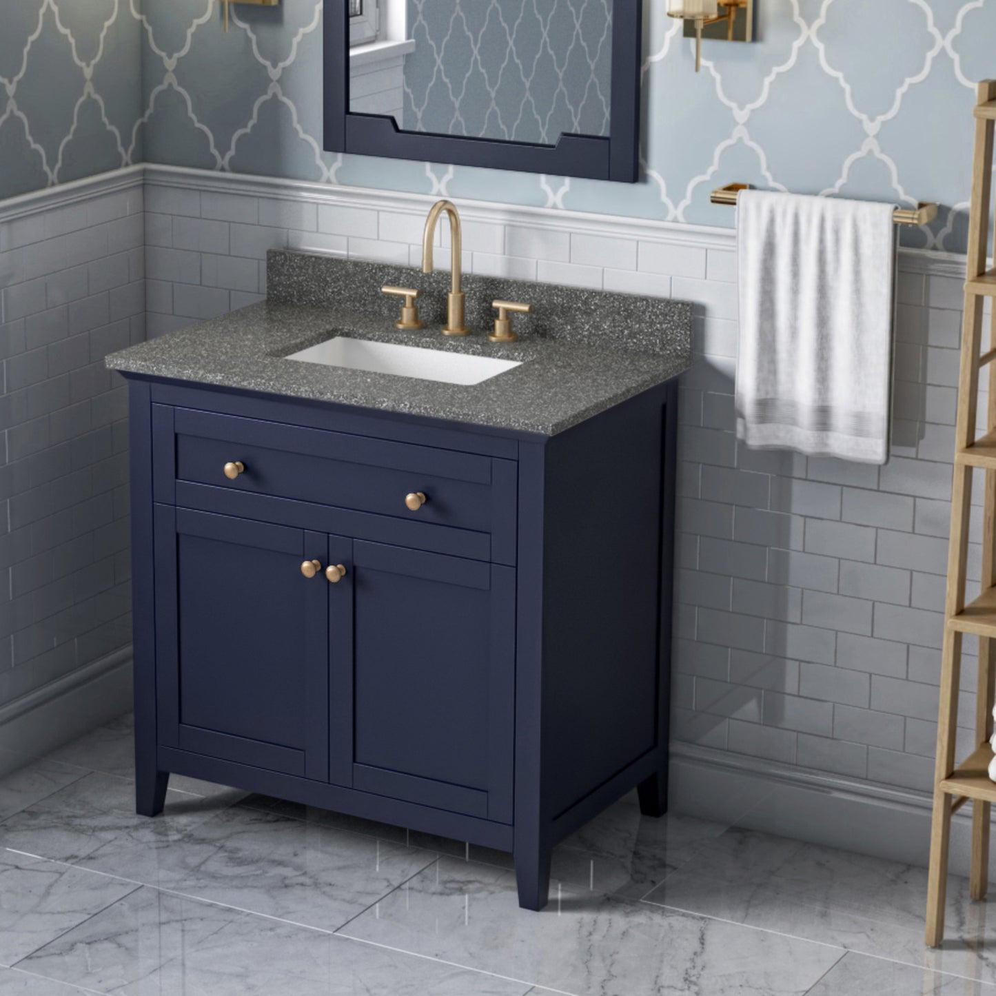 JEFFREY ALEXANDER VKITCHA36BLBOR 36" Hale Blue Chatham Vanity, Boulder Cultured Marble Vanity Top, undermount rectangle bowl - Hale Blue