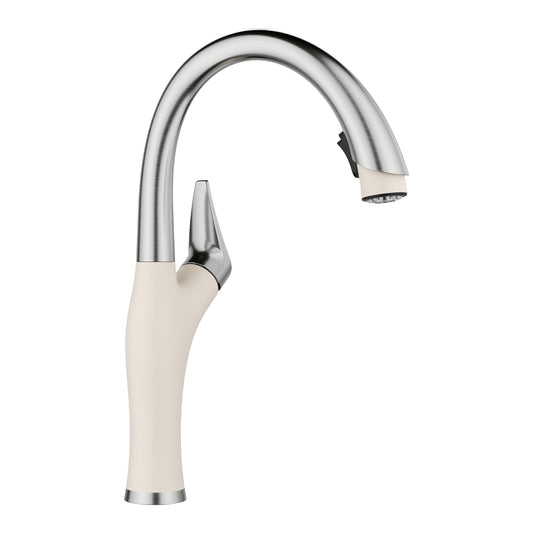 BLANCO 443040 Artona Artona Pull-Down Dual-Spray Kitchen Faucet - PVD Steel/Soft White in Pvd Steel/Soft White