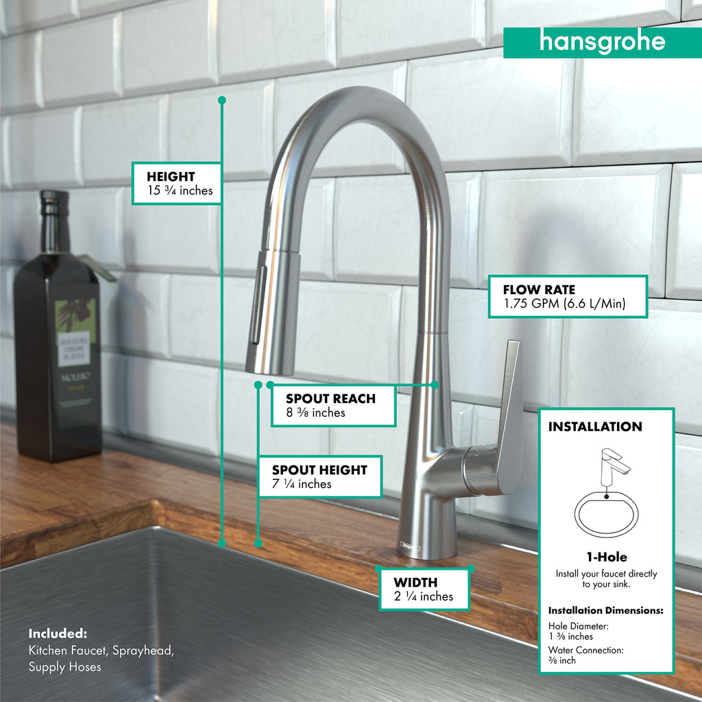 HANSGROHE 72813801 Talis S HighArc Kitchen Faucet, 2-Spray Pull-Down, 1.75 GPM - Stainless Steel Optic
