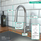 HANSGROHE 72813801 Talis S HighArc Kitchen Faucet, 2-Spray Pull-Down, 1.75 GPM - Stainless Steel Optic