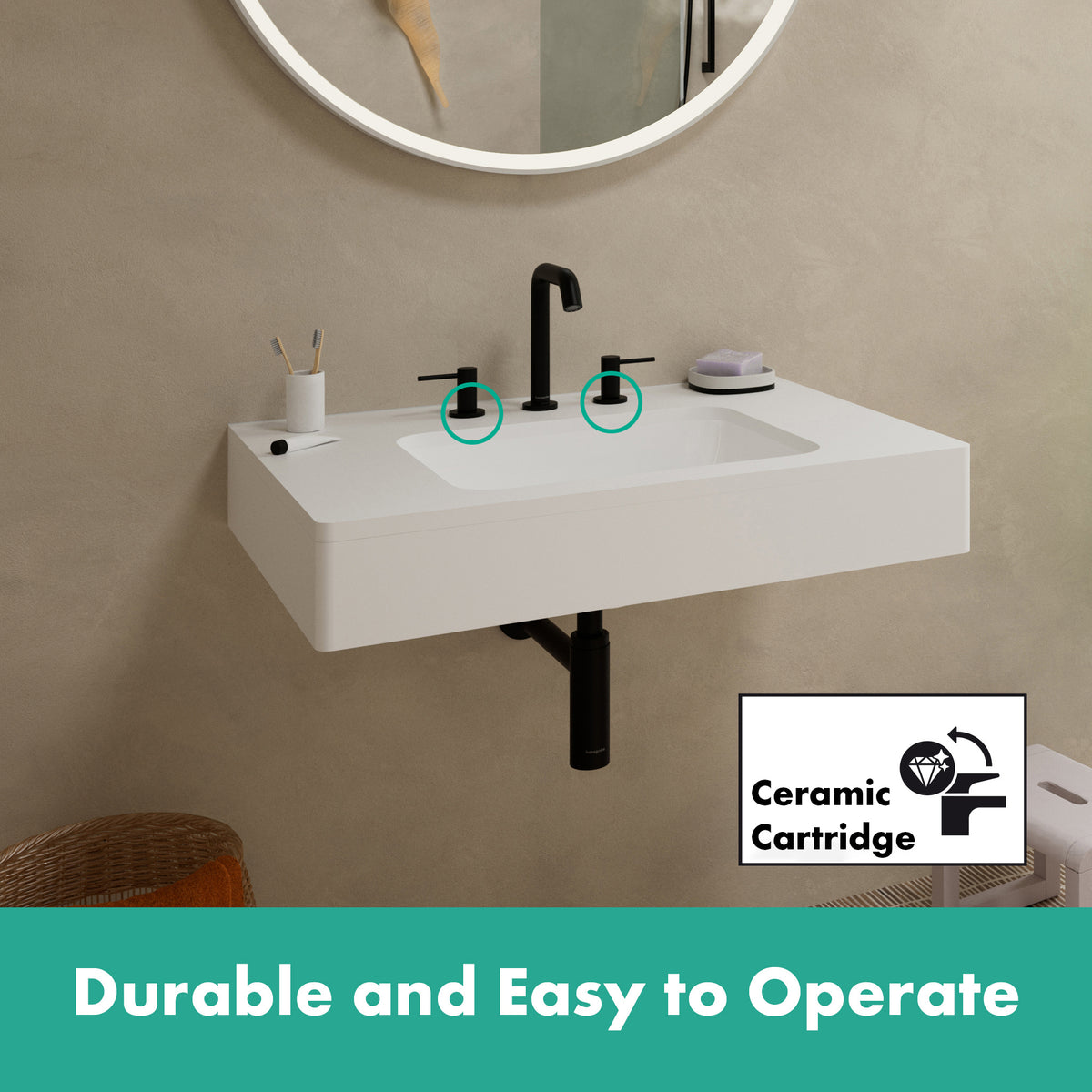 HANSGROHE 73332671 Tecturis S Widespread Faucet 150, 1.2 GPM - Matte Black