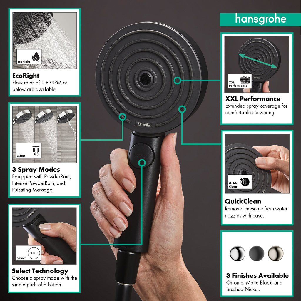 HANSGROHE 24111671 Pulsify S Handshower 105 3-Jet, 2.5 GPM - Matte Black
