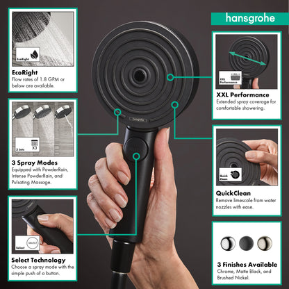 HANSGROHE 24111671 Pulsify S Handshower 105 3-Jet, 2.5 GPM - Matte Black