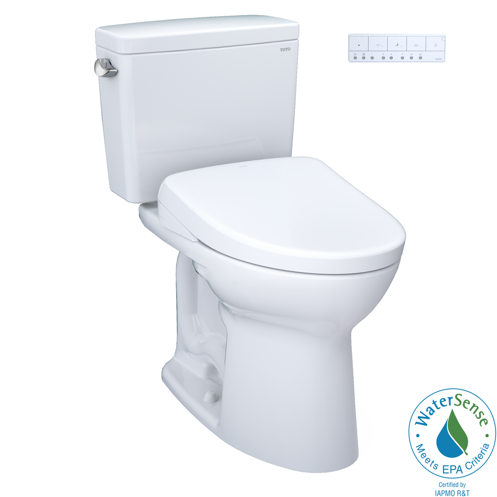 TOTO MW7764726CEFGA#01 Drake Washlet+ Two-Piece Elongated 1.28 Gpf Universal Height Tornado Flush Toilet With Auto Flush S7 Contemporary Bidet Seat - Cotton White