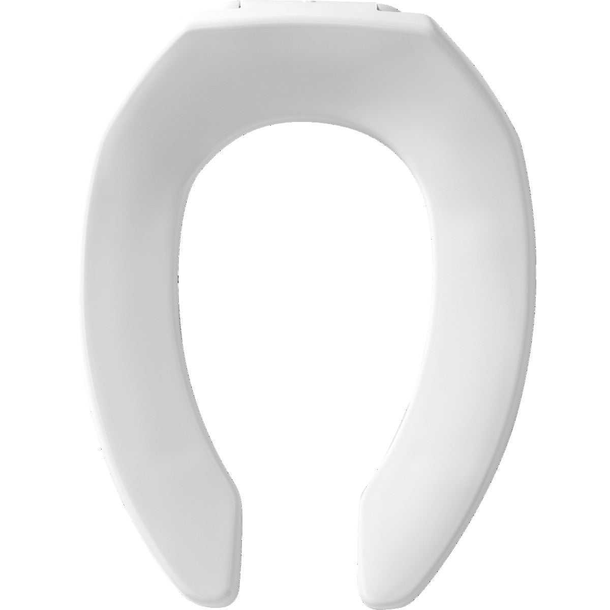 Bemis Elongated Open Front Less Cover Commercial Plastic Toilet Seat in White with STA-TITE Commercial Fastening System Self-Sustaining Check Hinge, DuraGuard and Firepro