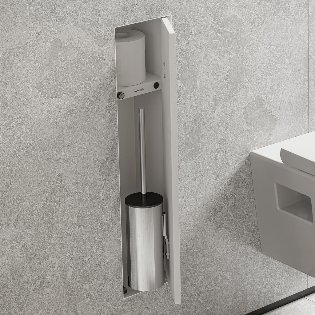 HANSGROHE 56060700 XtraStoris Rock Recessed Toilet Brush Holder with Shelf & Tileable Door - Matte White