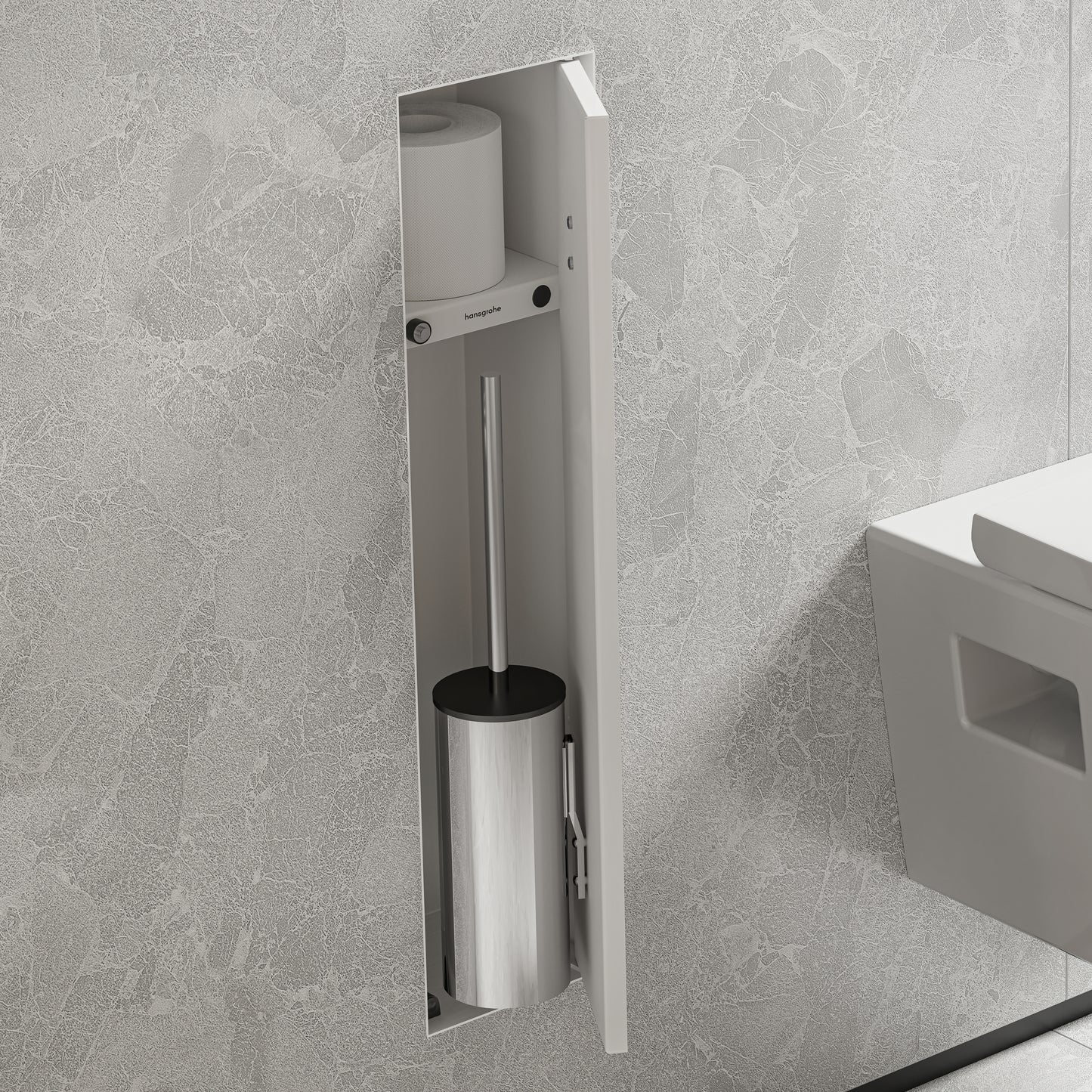 HANSGROHE 56060700 XtraStoris Rock Recessed Toilet Brush Holder with Shelf & Tileable Door - Matte White
