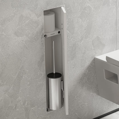 HANSGROHE 56060700 XtraStoris Rock Recessed Toilet Brush Holder with Shelf & Tileable Door - Matte White