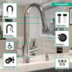 HANSGROHE 04310001 Talis S² HighArc Kitchen Faucet, 2-Spray Pull-Down, 1.5 GPM - Chrome