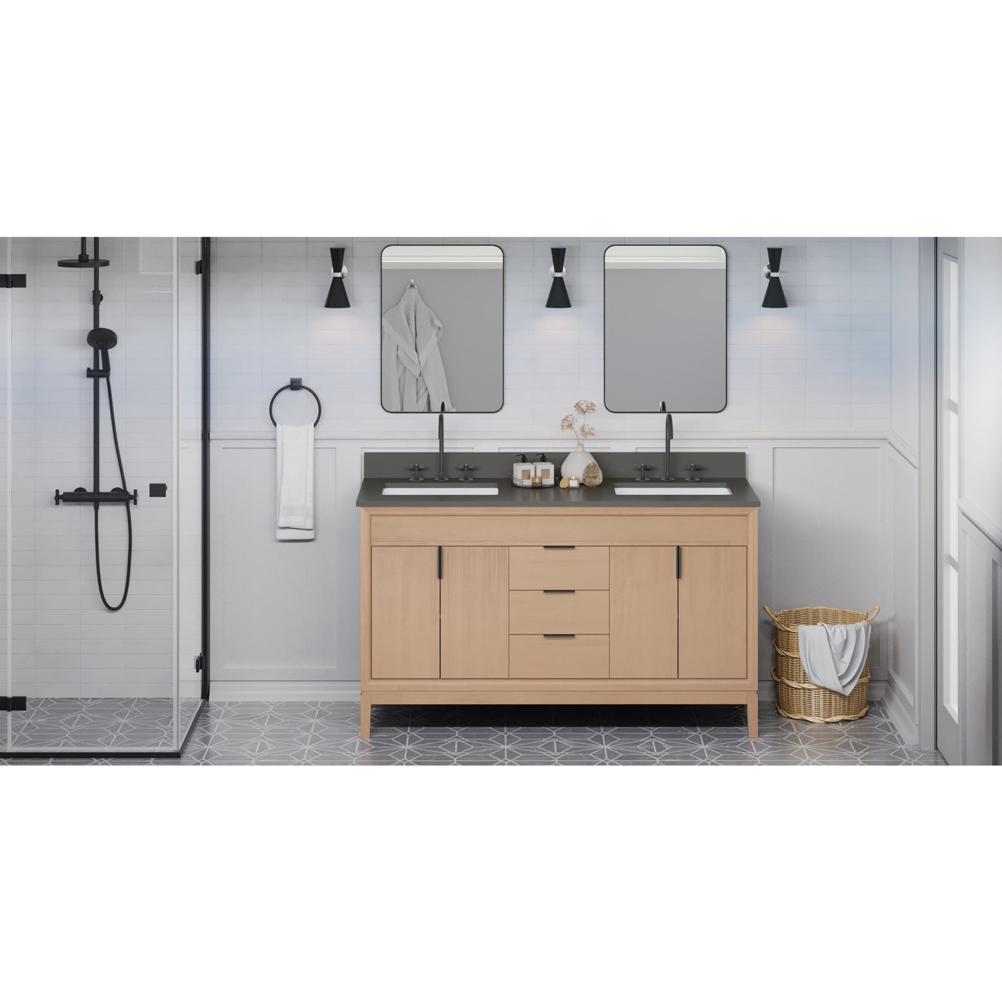JEFFREY ALEXANDER VKITTHE60NOGQR Theodora 60" Double Bathroom Vanity Set - Natural Oak