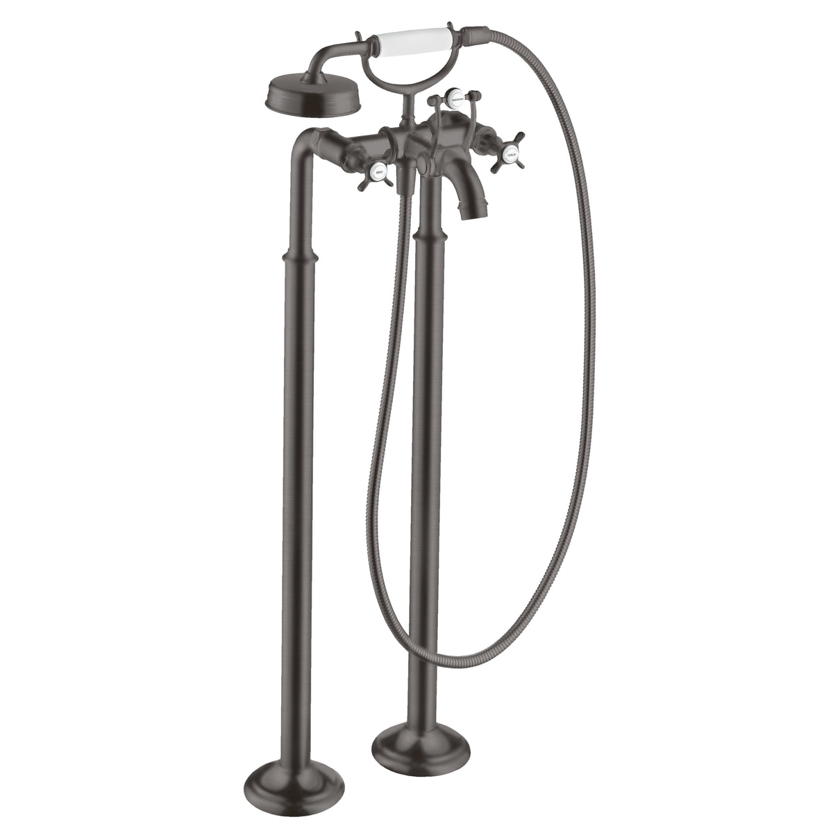 AXOR 16562341 Montreux 2-Handle Freestanding Tub Filler Trim with Cross Handles and 1.8 GPM Handshower - Brushed Black Chrome