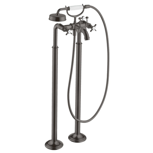AXOR 16562341 Montreux 2-Handle Freestanding Tub Filler Trim with Cross Handles and 1.8 GPM Handshower - Brushed Black Chrome
