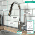 HANSGROHE 04506001 Focus Prep Kitchen Faucet, 2-Spray Pull-Down, 1.75 GPM - Chrome