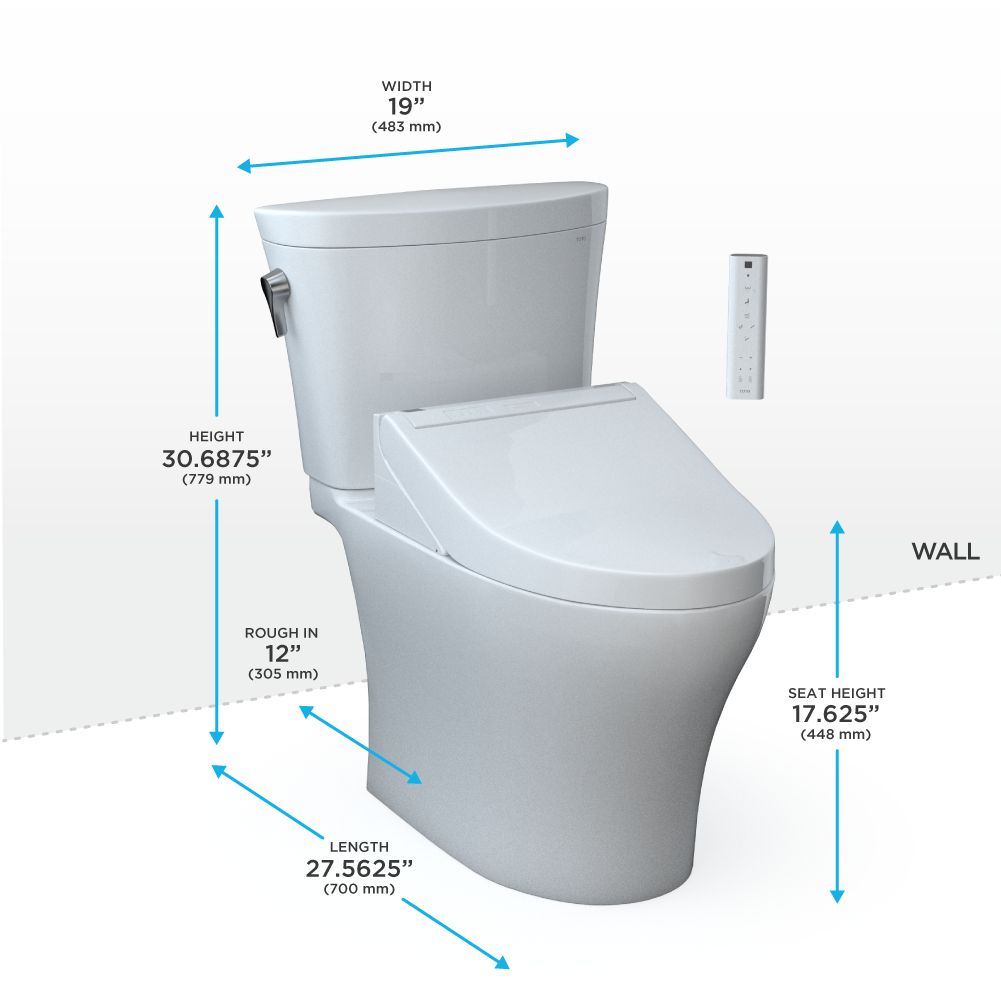 TOTO MW4483084CEMFGN#01 Washlet+ Aquia Iv Arc Two-Piece Elongated Dual Flush 1.28 And 0.9 Gpf Toilet With C5 Bidet Seat - Cotton White