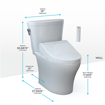 TOTO MW4483084CEMFGN#01 Washlet+ Aquia Iv Arc Two-Piece Elongated Dual Flush 1.28 And 0.9 Gpf Toilet With C5 Bidet Seat - Cotton White